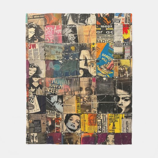 Rustieke  krant Patchwork Collage (7) Fleece Deken (Voorkant)