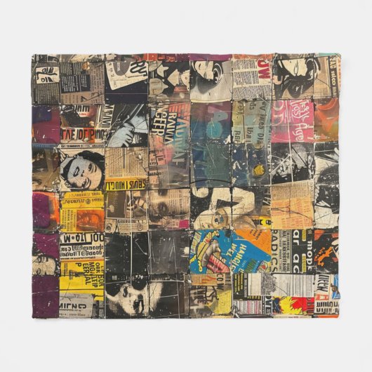 Rustieke  krant Patchwork Collage (7) Fleece Deken (Voorkant (Horizontaal))