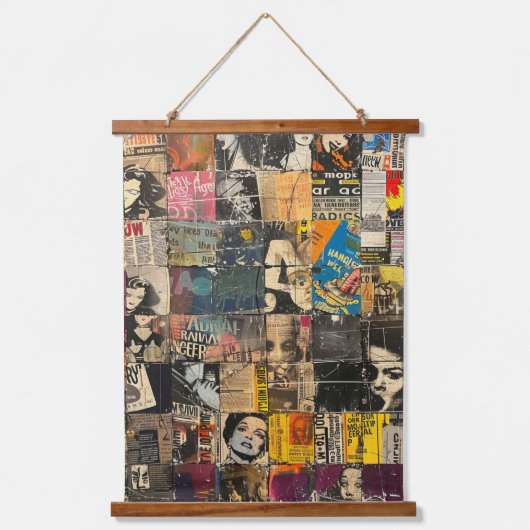 Rustieke krant Patchwork Collage (7) Hangend Wandkleed (Voorkant)