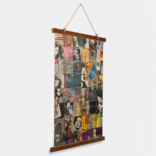 Rustieke krant Patchwork Collage (7) Hangend Wandkleed (Gebogen)
