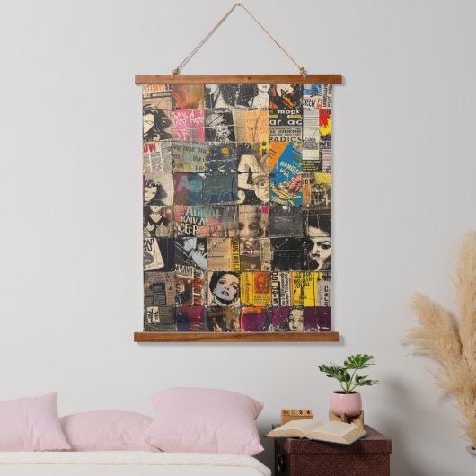 Rustieke krant Patchwork Collage (7) Hangend Wandkleed (Slaapkamer)