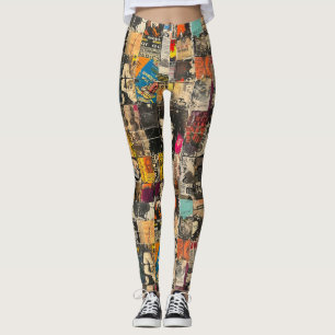 Rustieke  krant Patchwork Collage (7) Leggings