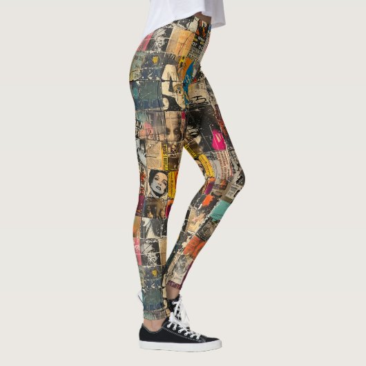 Rustieke krant Patchwork Collage (7) Leggings (Rechts)