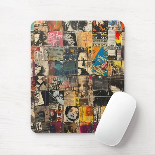 Rustieke krant Patchwork Collage (7) Muismat (Met muis)