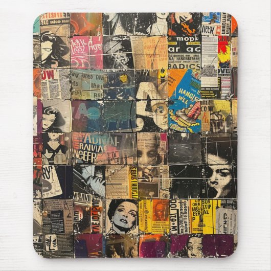 Rustieke  krant Patchwork Collage (7) Muismat (Voorkant)