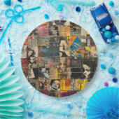 Rustieke krant Patchwork Collage (7) Papieren Bordje (Feest)