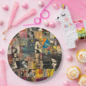 Rustieke krant Patchwork Collage (7) Papieren Bordje (Feest)