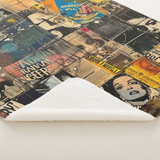 Rustieke  krant Patchwork Collage (7) Sherpa Deken (3/4)