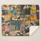 Rustieke  krant Patchwork Collage (7) Sherpa Deken (Voorkant (horizontaal))