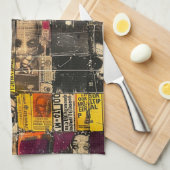 Rustieke krant Patchwork Collage (7) Theedoek (Quarter Fold)