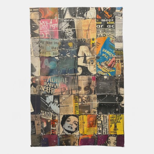 Rustieke krant Patchwork Collage (7) Theedoek (Verticaal)
