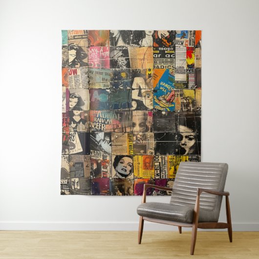 Rustieke krant Patchwork Collage (7) Wandkleed (In situ)