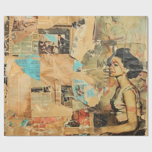 Rustieke  krant Patchwork Collage (8) Cadeaupapier (Vlak)