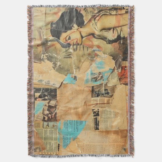 Rustieke  krant Patchwork Collage (8) Deken (Voorkant Verticaal)