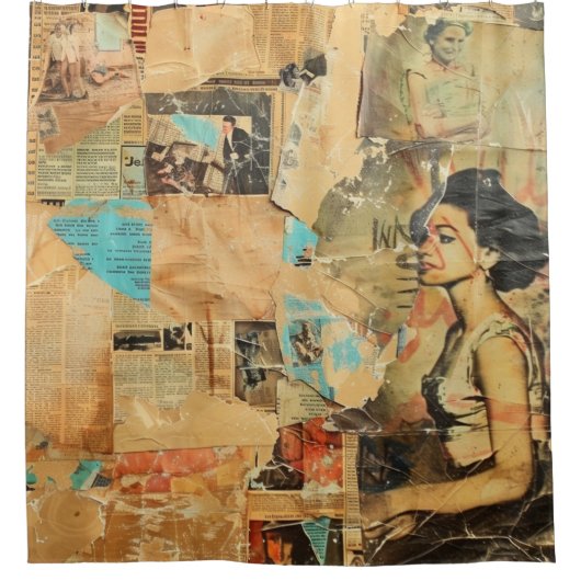 Rustieke krant Patchwork Collage (8) Douchegordijn (Voorkant)