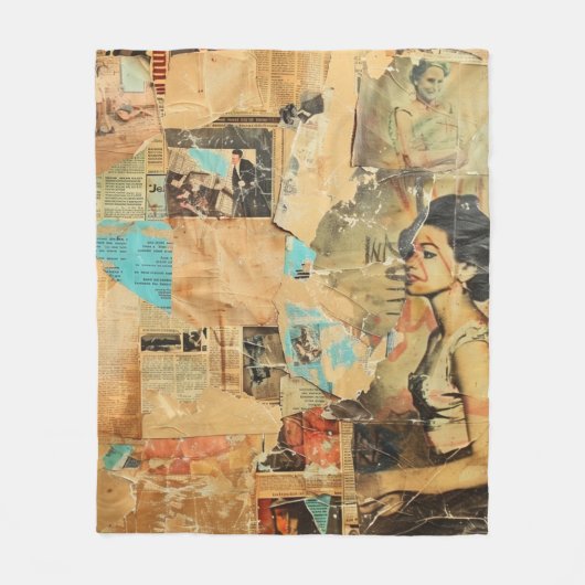 Rustieke krant Patchwork Collage (8) Fleece Deken (Voorkant)
