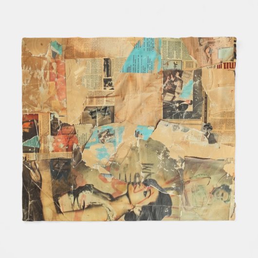 Rustieke krant Patchwork Collage (8) Fleece Deken (Voorkant (Horizontaal))