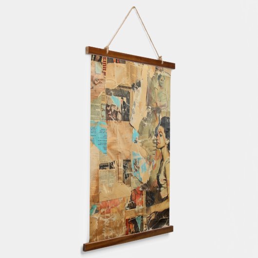 Rustieke krant Patchwork Collage (8) Hangend Wandkleed (Gebogen)