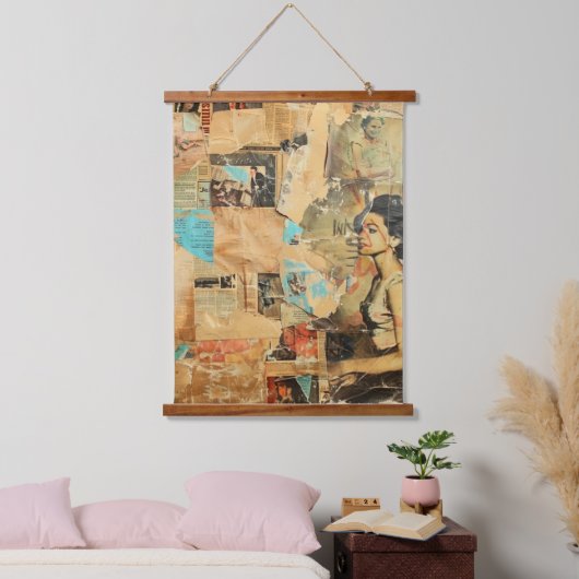 Rustieke  krant Patchwork Collage (8) Hangend Wandkleed (Slaapkamer)