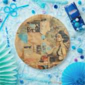 Rustieke  krant Patchwork Collage (8) Papieren Bordje (Feest)