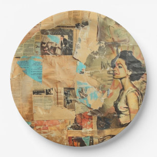 Rustieke  krant Patchwork Collage (8) Papieren Bordje