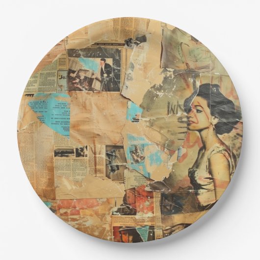 Rustieke  krant Patchwork Collage (8) Papieren Bordje (Voorkant)