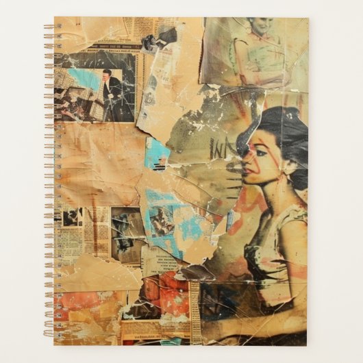 Rustieke krant Patchwork Collage (8) Planner (Voorkant)