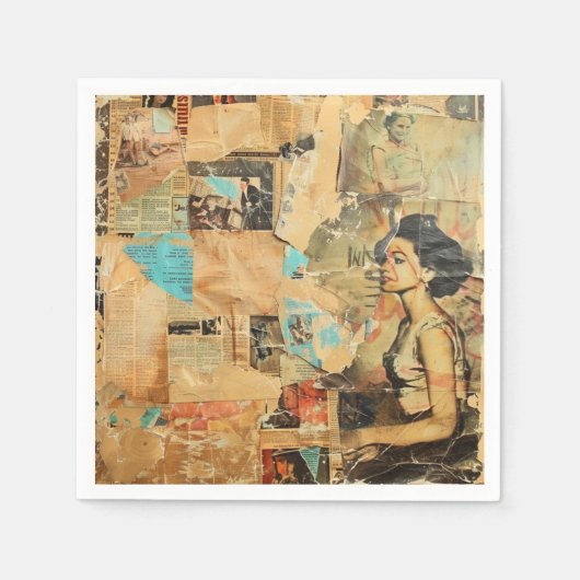 Rustieke  krant Patchwork Collage (8) Servet (Voorkant)