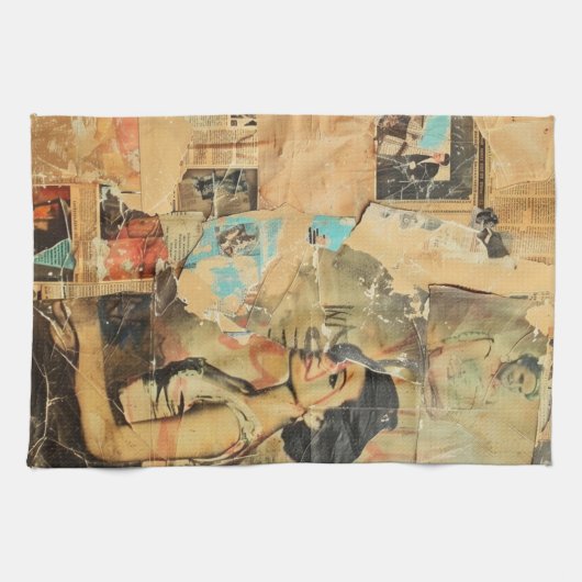 Rustieke krant Patchwork Collage (8) Theedoek (Horizontaal)