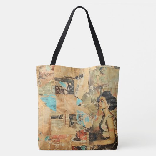 Rustieke  krant Patchwork Collage (8) Tote Bag (Achterkant)