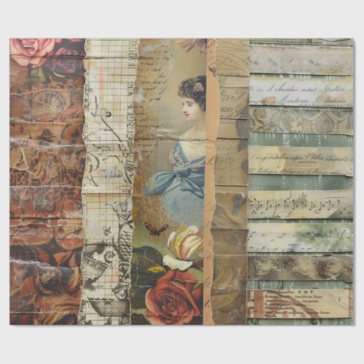 Rustieke krant Patchwork Collage (9) Cadeaupapier (Vlak)