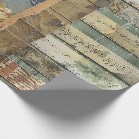 Rustieke krant Patchwork Collage (9) Cadeaupapier (Hoek)