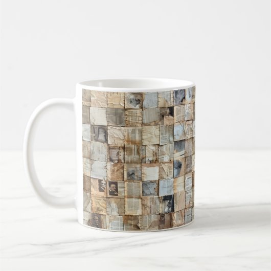 Rustieke krant Patchwork Collage (9) Koffiemok (Links)