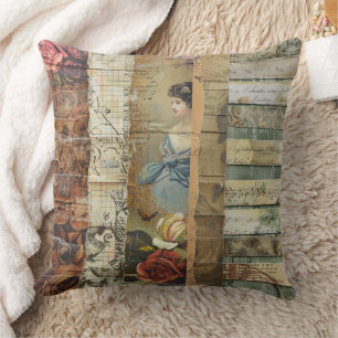 Rustieke  krant Patchwork Collage (9) Kussen