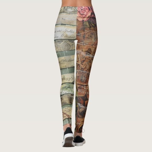 Rustieke krant Patchwork Collage (9) Leggings (Achterkant)