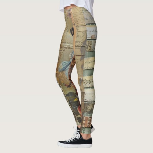 Rustieke krant Patchwork Collage (9) Leggings (Links)