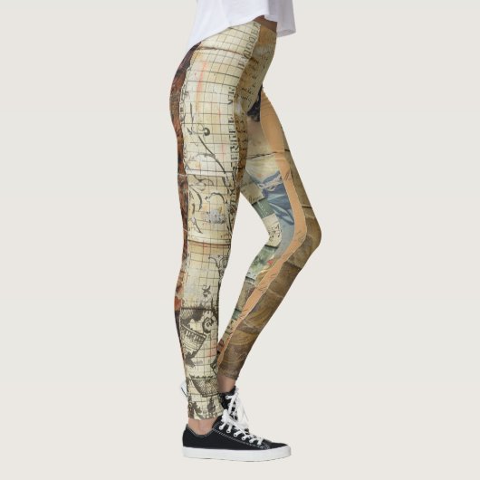 Rustieke krant Patchwork Collage (9) Leggings (Rechts)