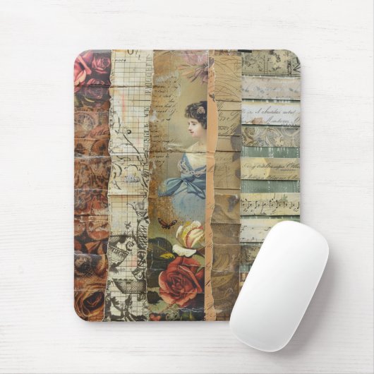 Rustieke  krant Patchwork Collage (9) Muismat (Met muis)