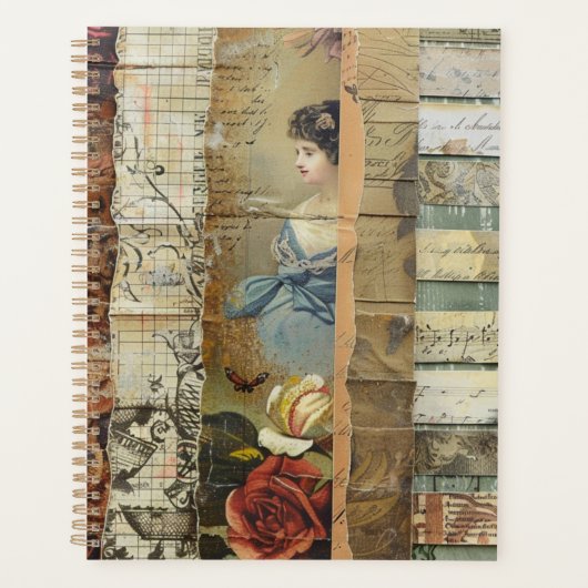 Rustieke  krant Patchwork Collage (9) Planner (Voorkant)