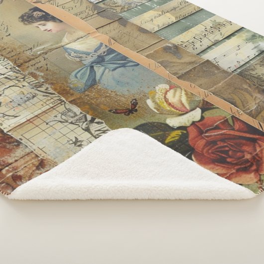 Rustieke  krant Patchwork Collage (9) Sherpa Deken (3/4)