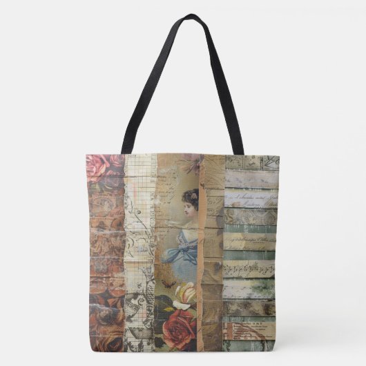 Rustieke  krant Patchwork Collage (9) Tote Bag (Voorkant)
