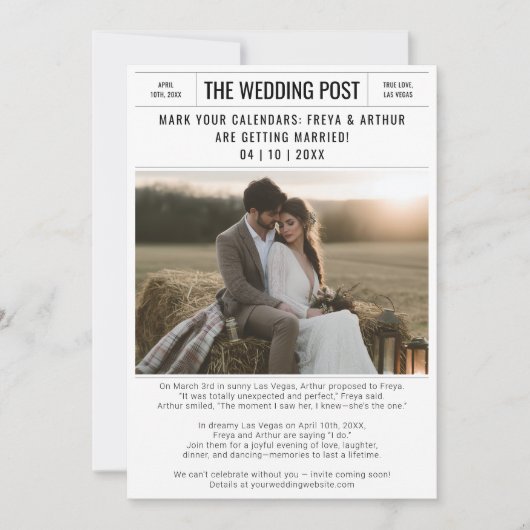 Rustieke krant Trouwfoto Save the Date Kaart (Voorkant)