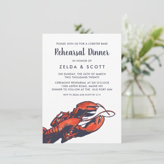Rustieke kreeft bruiloft repetitie diner kaart (Staand voorkant)