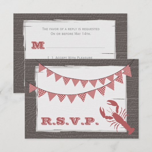 Rustieke kreeft bruiloft RSVP Kaartje (Voorkant / Achterkant)