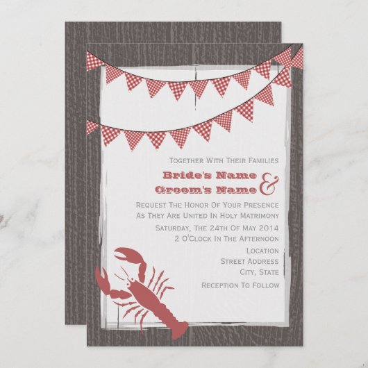 Rustieke kreeft bruiloft uitnodigen kaart (Voorkant / Achterkant)