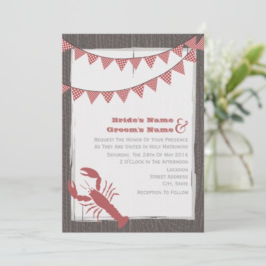 Rustieke kreeft bruiloft uitnodigen van bruid & br kaart (Staand voorkant)