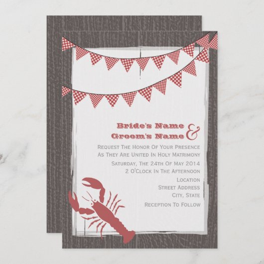 Rustieke kreeft bruiloft uitnodigen van bruid & br kaart (Voorkant / Achterkant)