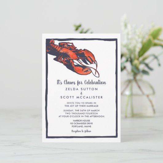 Rustieke kreeft bruiloft uitnodiging (Staand voorkant)