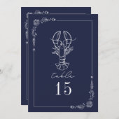 Rustieke kreeft donkerblauw bruiloft tafel nummer kaart (Voorkant / Achterkant)