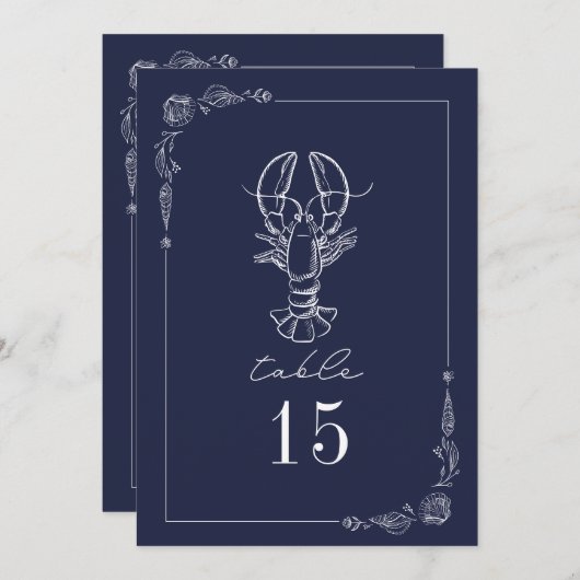 Rustieke kreeft donkerblauw bruiloft tafel nummer kaart (Voorkant / Achterkant)